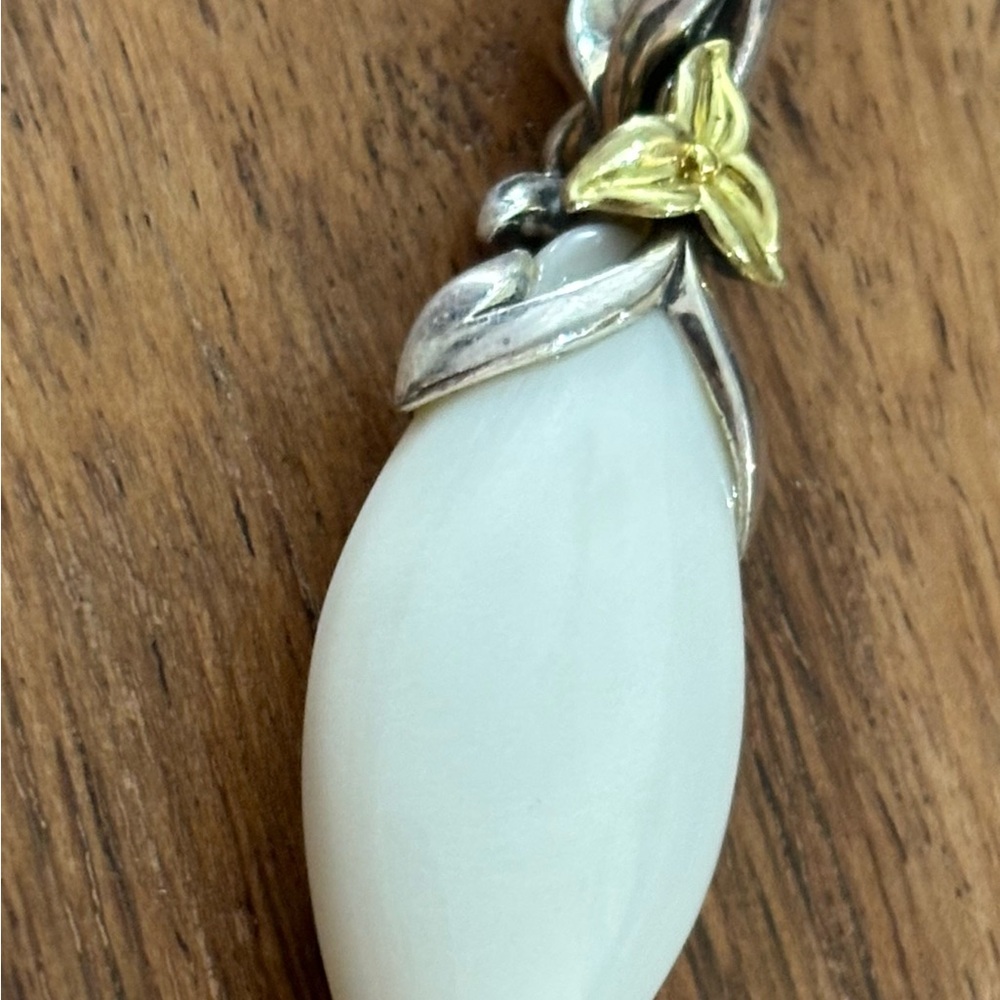 Designer White Agate Sterling Silver 18k Gold Floral Pendant Anne King  Easter!